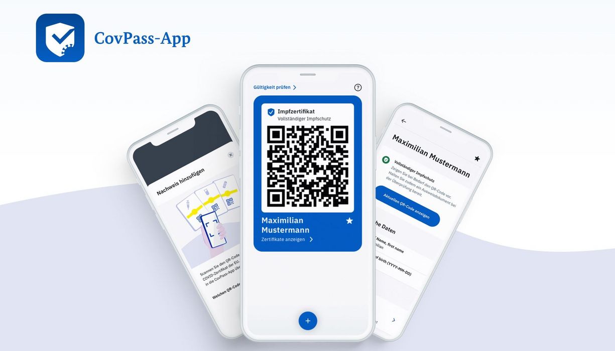 Handys zeigen die unterschiedlichen Oberflächen der CovPassApp