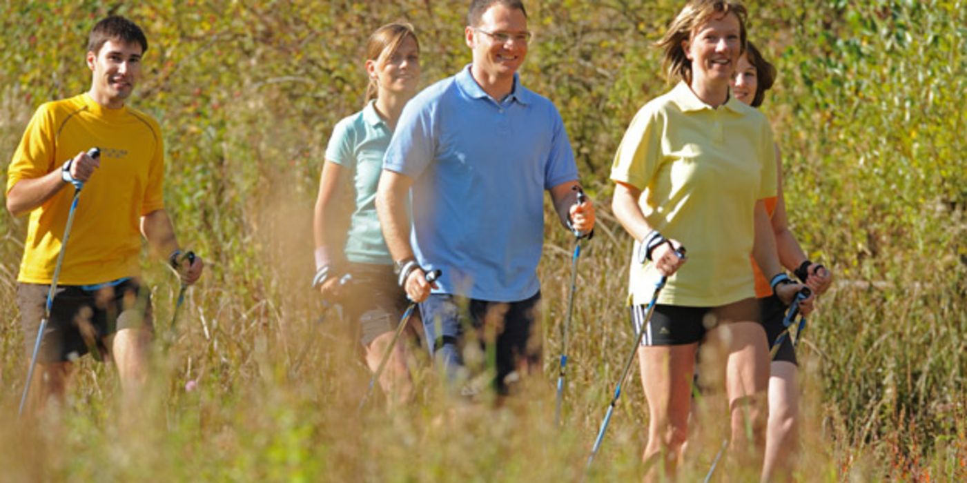 Gruppe von Menschen beim Nordic Walking