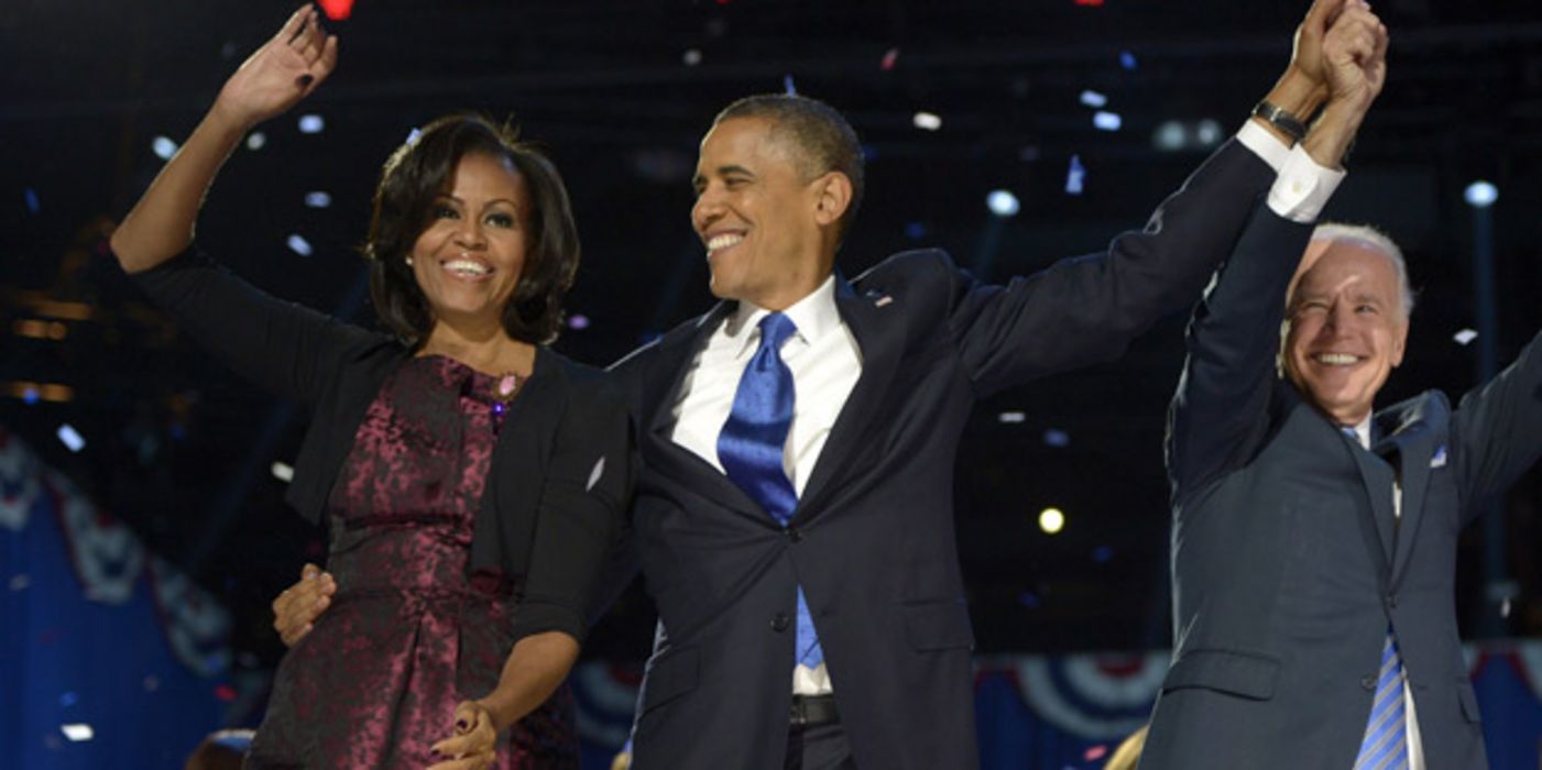 Barack Obama und Gattin, sowie sein Vizepräsident mit Gattin