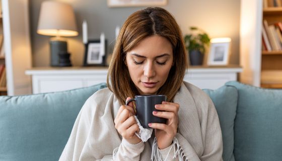 Frau trinkt eine Tasse Tee.
