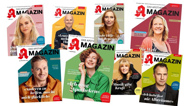 Verschiedene titelbilder des APOTHEKEN MAGAZINs 2023.